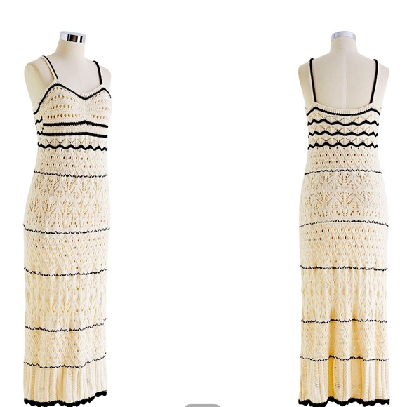 Olive+Oak BOHO CONTRASTING BINDING SWEETHEART POINTELLE CROCHET KNIT MAX… - Picture 9 of 14